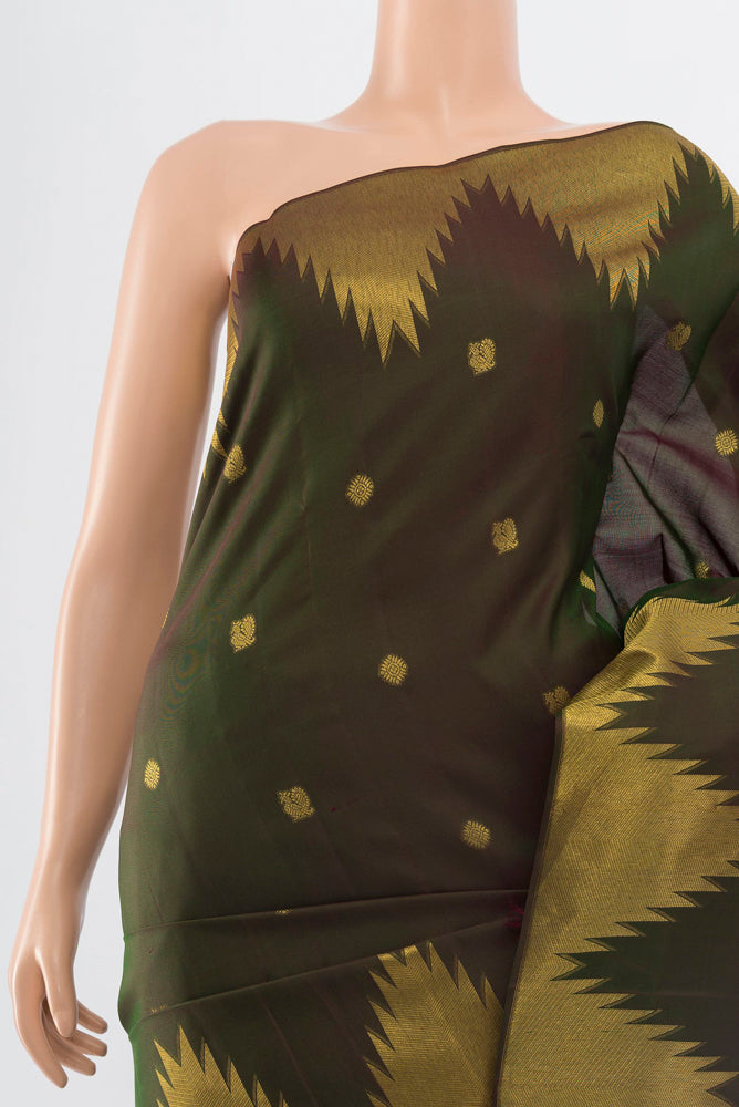 Border image of Mehandi Green Kanchipuram Silk Saree with Zari Butta on the body and Silk Border. 