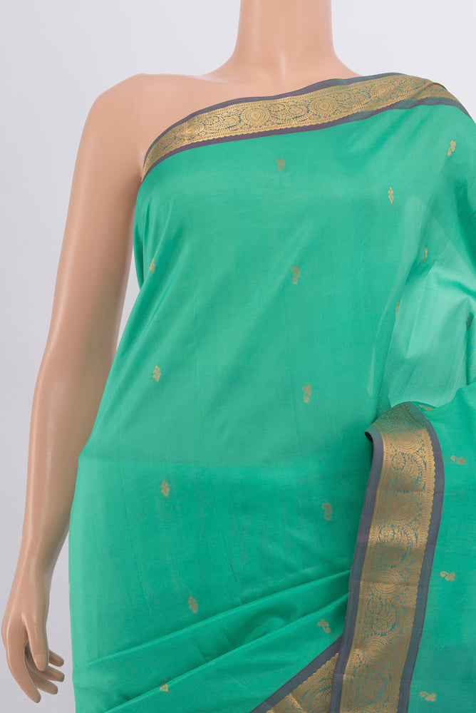 Border image of Sky Blue Kanjivaram Silk Saree with Zari Butta on the body and Silk Border. 