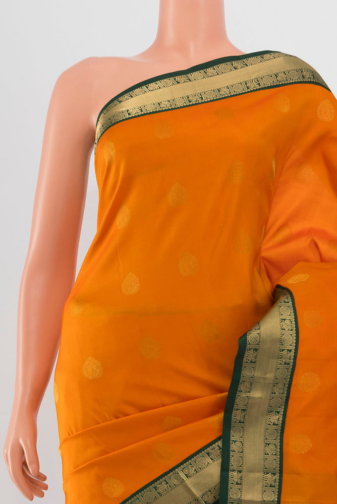 Border image of Yellow Kanchipuram Silk Saree with Zari Butta on the body and Silk Border. 