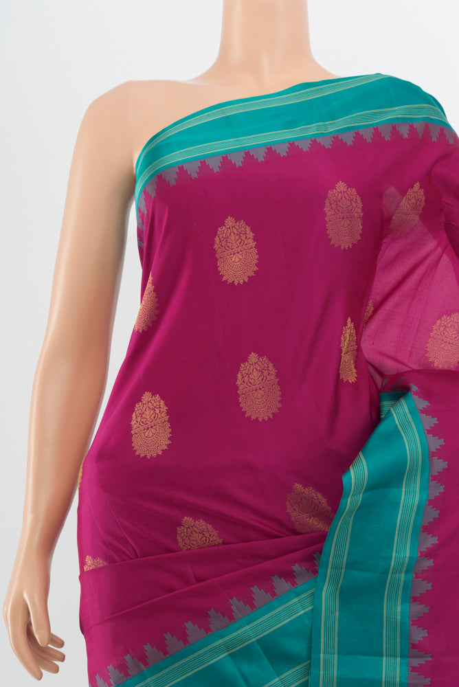 Border image of Pure Silk Pure Zari Purple Kanchipuram Saree with Zari Butta on the body and Silk Border. 
