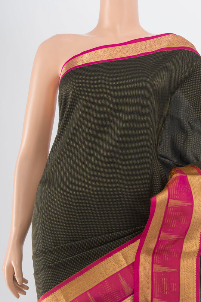 Border image of Black Kanjivaram Silk Saree with Zari Butta on the body and Silk Border. 
