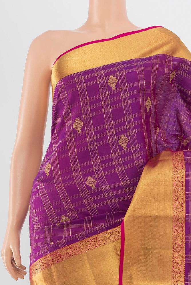Border image of Purple Kanjivaram Silk Saree with Zari Butta on the body and Silk Border. 