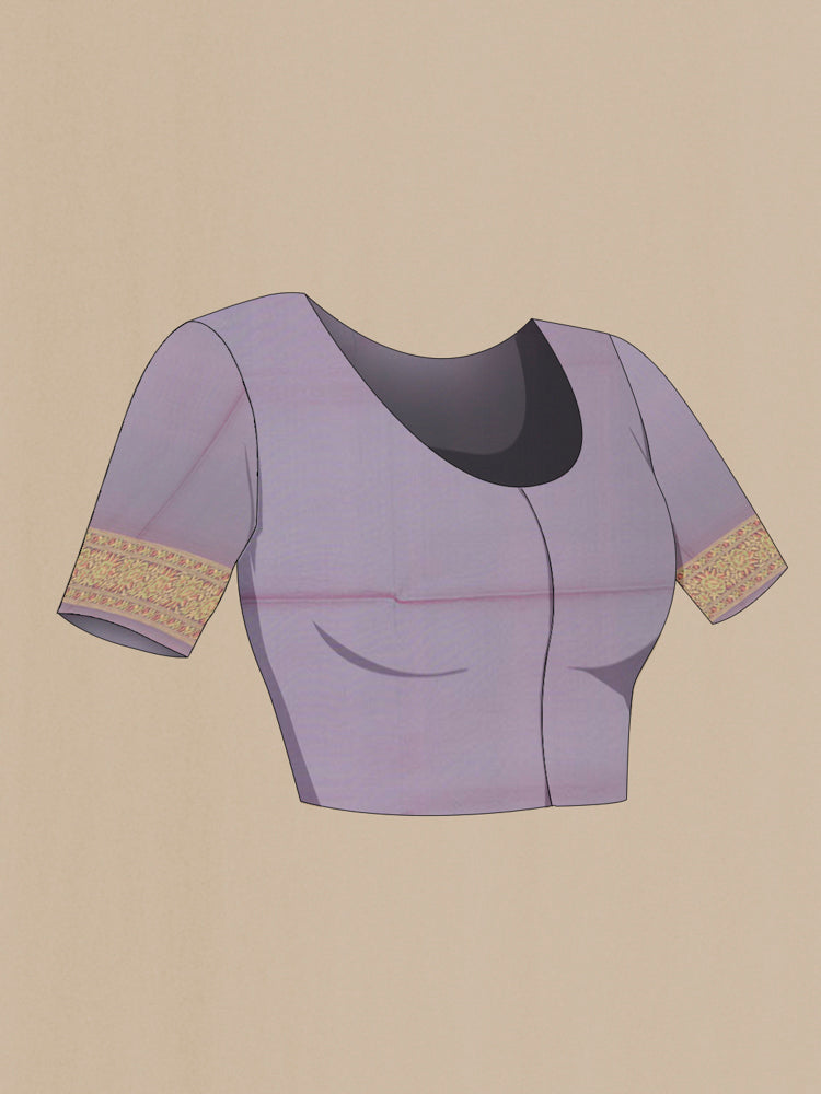 Close up image of the blouse of Olive Green Banarasi Georgette Saree with Zari Butta on the body and Silk Border. 