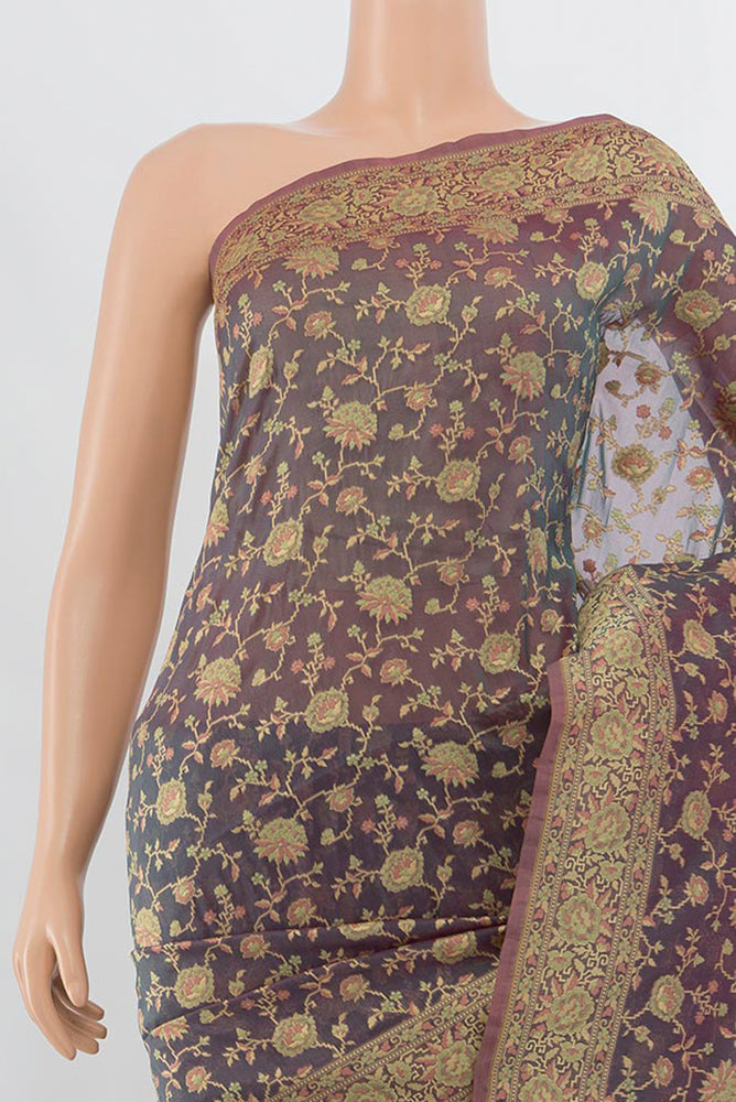 Border image of Olive Green Banarasi Georgette Saree with Zari Butta on the body and Silk Border. 