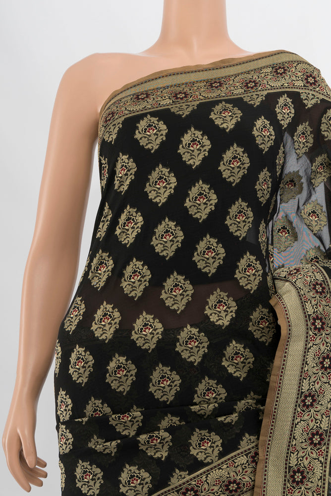Border image of Black Banarasi Silk Saree with Zari Butta on the body and Silk Border. 