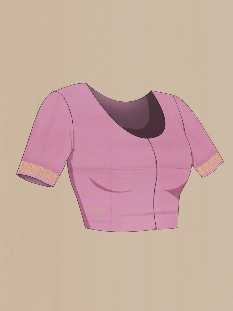 Close up image of the blouse of Bronze Banarasi Silk Saree with Zari Butta on the body and Silk Border. 