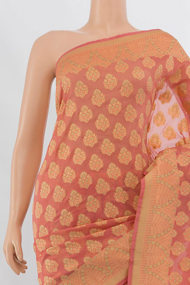 Border image of Peach Banarasi Silk Saree with Zari Butta on the body and Silk Border. 