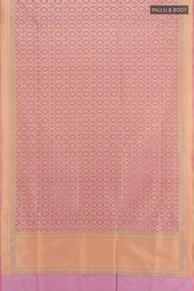 Flat view of Bronze Banarasi Georgette Saree with Zari Brocade on the body and Silk Border. 