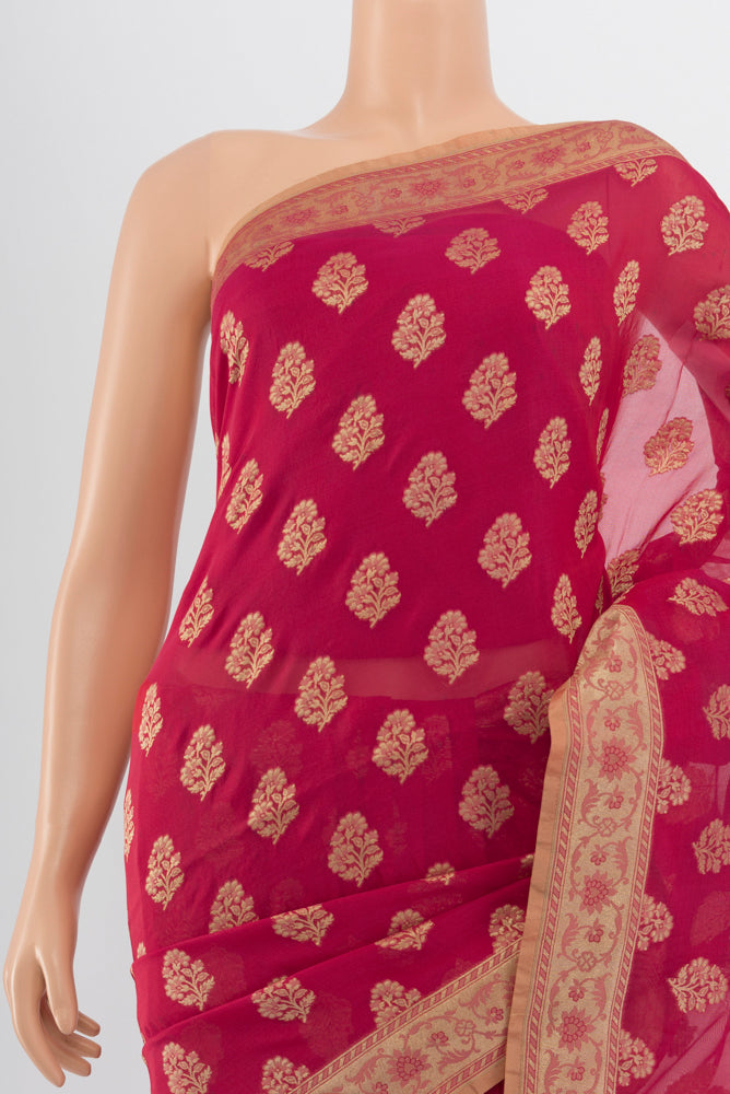 Border image of Peach Banarasi Georgette Saree with Zari Brocade on the body and Silk Border. 