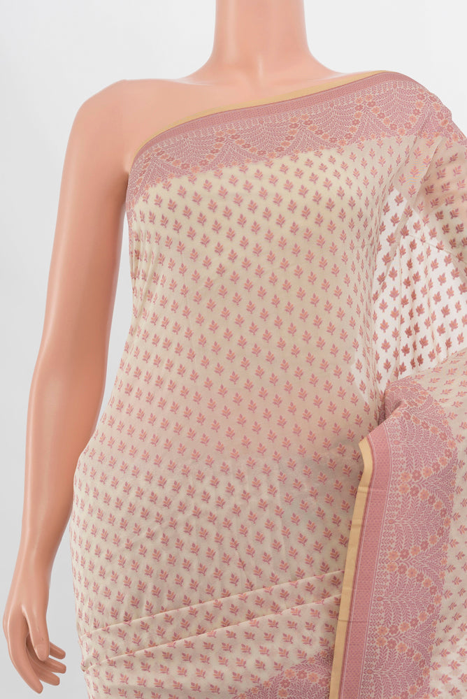 Border image of Cream Banarasi Silk Saree with Zari Butta on the body and Silk Border. 