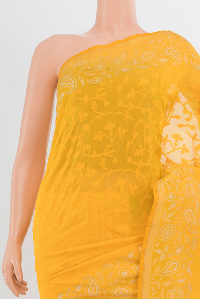 Border image of Pure Silk Pure Zari Yellow Banarasi Georgette Saree with Zari Butta on the body and Silk Border. 