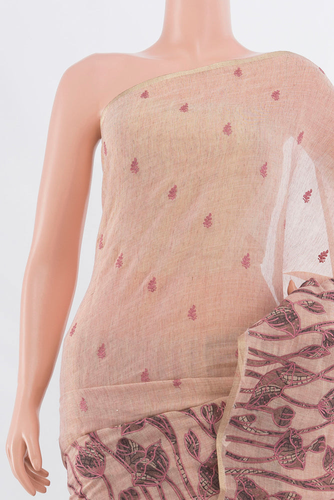 Border image of Dark Beige Art Silk Saree with Floral Print on the body and Silk Border. 