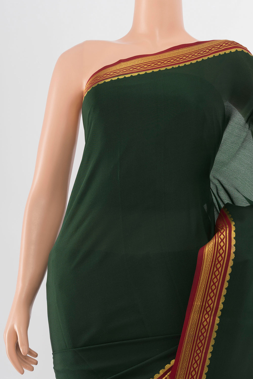 Border image of Mint Green Mysore Crepe Saree with Plain Body and Silk Border. 