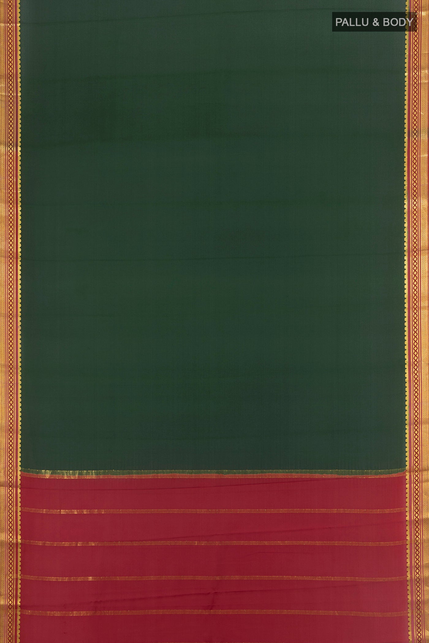 Flat view of Mint Green Mysore Crepe Saree with Plain Body and Silk Border. 