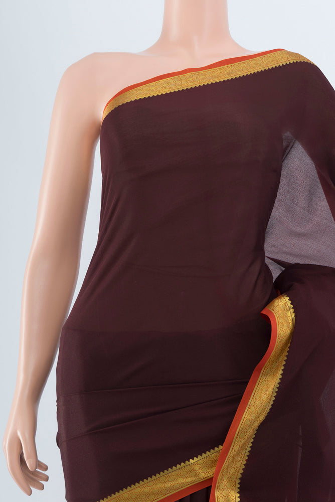 Border image of Coffee Brown Mysore Crepe Saree with Plain Body and Silk Border. 
