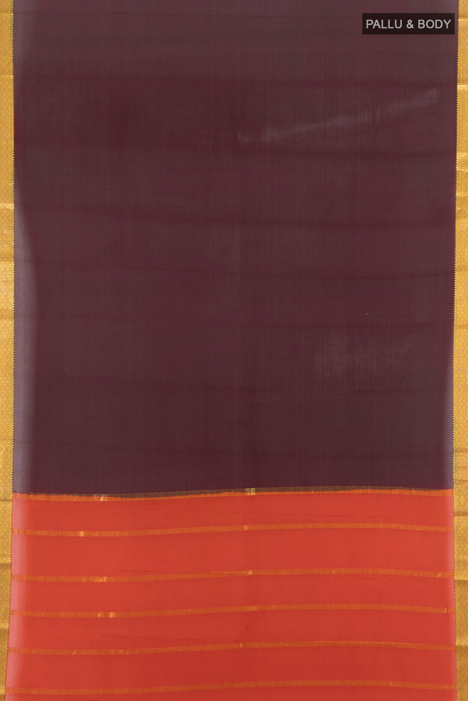 Flat view of Coffee Brown Mysore Crepe Saree with Plain Body and Silk Border. 