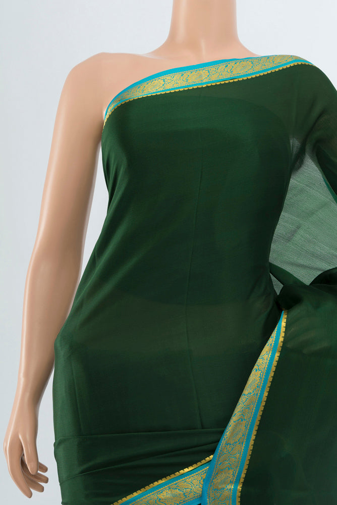 Border image of Bottle Green Mysore Crepe Saree with Plain Body and Silk Border. 