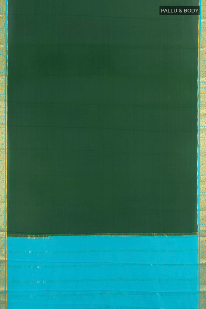 Flat view of Bottle Green Mysore Crepe Saree with Plain Body and Silk Border. 