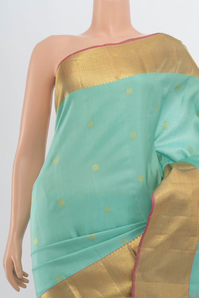 Border image of Sky Blue Kanchipuram Silk Saree with Zari Butta on the body and Silk Border. 
