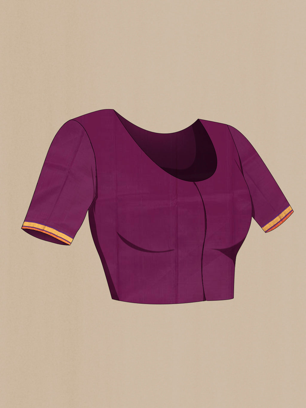 Close up image of the blouse of Purple Kanjivaram Silk Saree with Zari Butta on the body and Zari Border. 