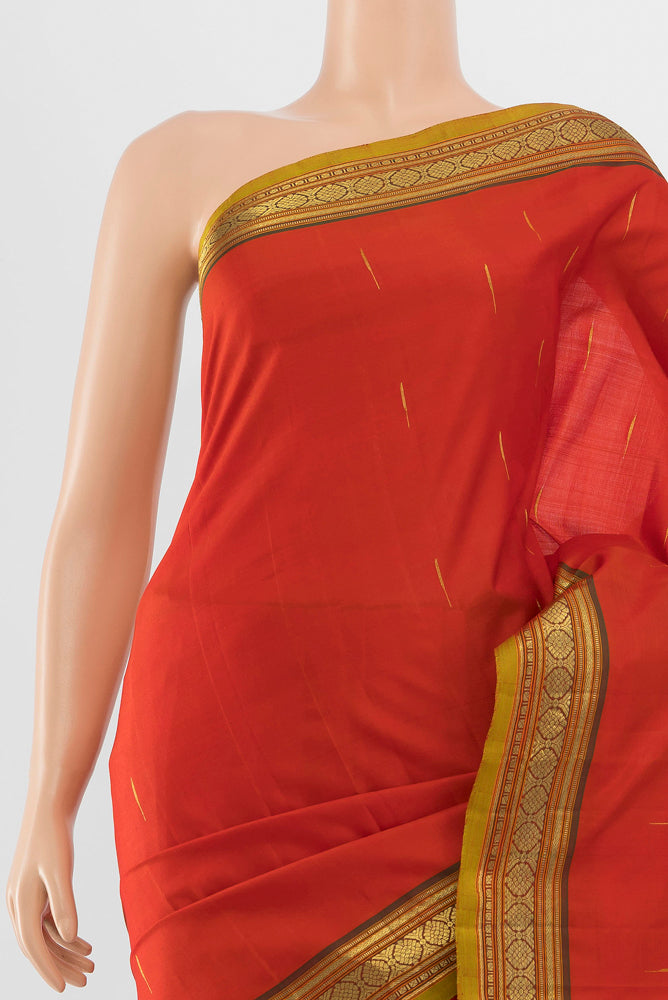 Border image of Red Kanchipuram Silk Saree with Zari Butta on the body and Silk Border. 