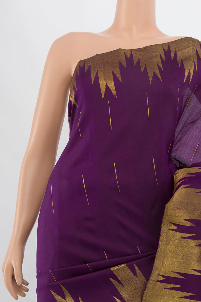 Border image of Violet Kanjivaram Silk Saree with Zari Butta on the body and Silk Border. 
