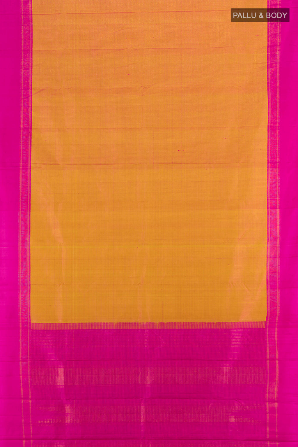 Flat view of Mustard Kanchipuram Silk Saree with Checked design on the body and Plain Border. 
