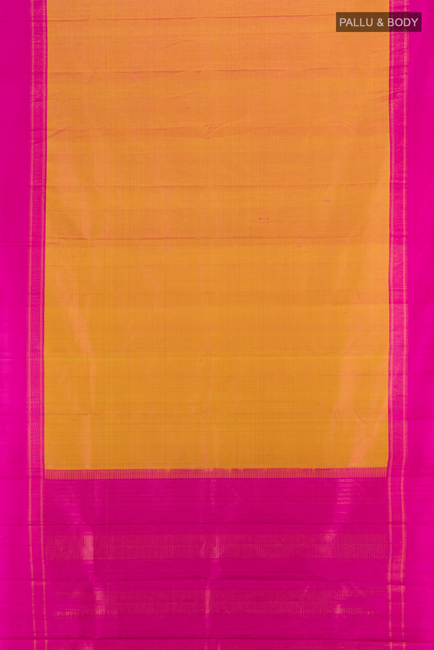 Flat view of Mustard Kanchipuram Silk Saree with Checked design on the body and Plain Border. 