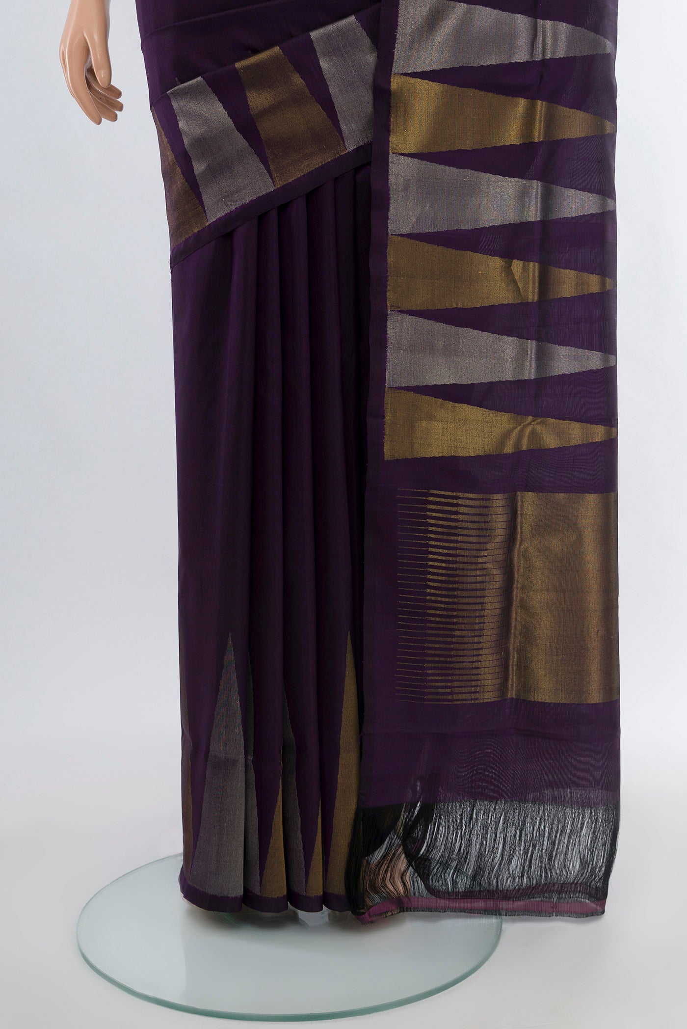 Pleats and pallu of Navy Blue Uppada Silk Saree with Zari Butta on the body and Silk Border. 