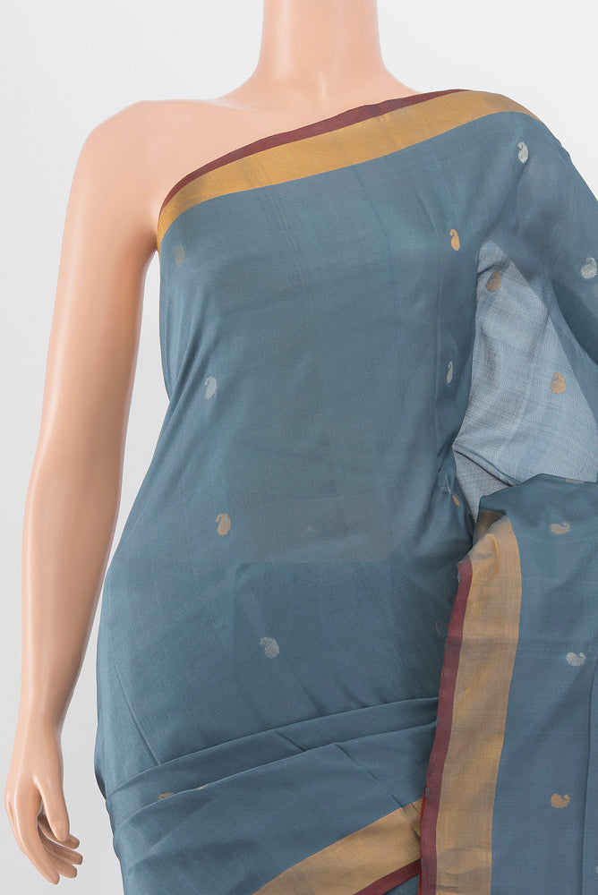 Border image of Grey Uppada Silk Saree with Zari Butta on the body and Silk Border. 