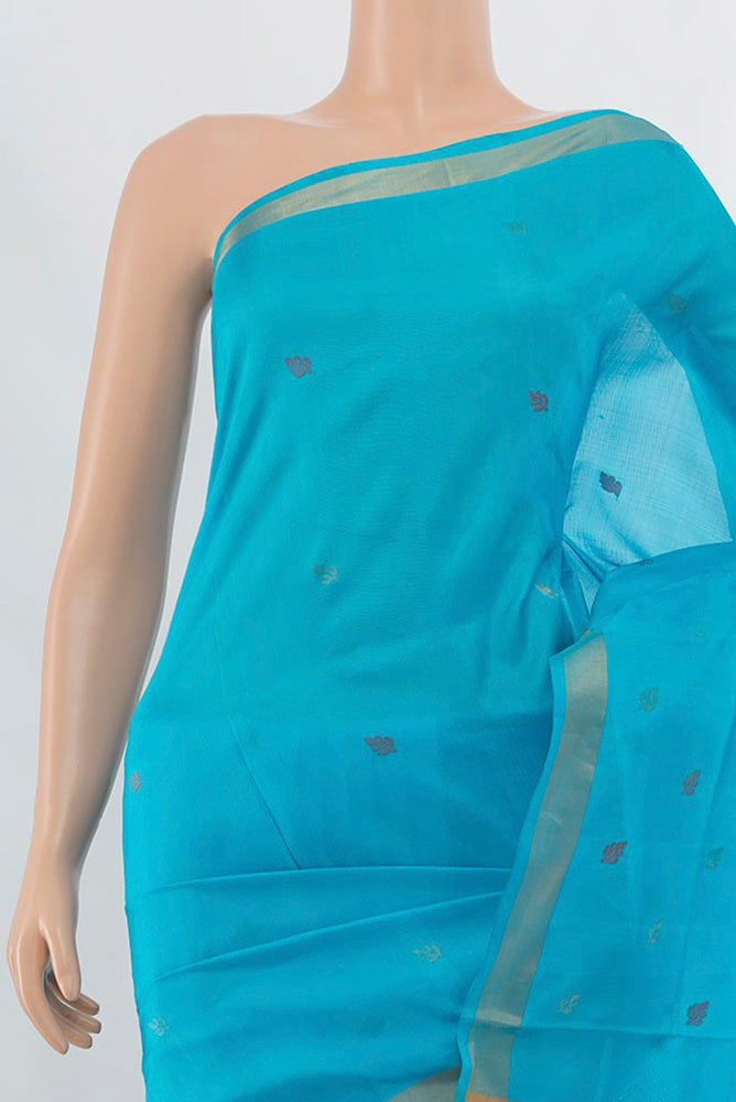 Border image of Light Blue Uppada Silk Saree with Zari Butta on the body and Silk Border. 