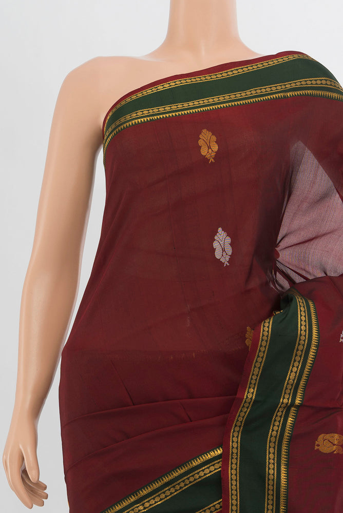 Border image of Pure Silk Pure Zari Maroon Uppada Saree with Zari Butta on the body and Silk Border. 
