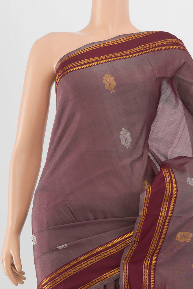 Border image of Brown Uppada Silk Saree with Zari Butta on the body and Silk Border. 