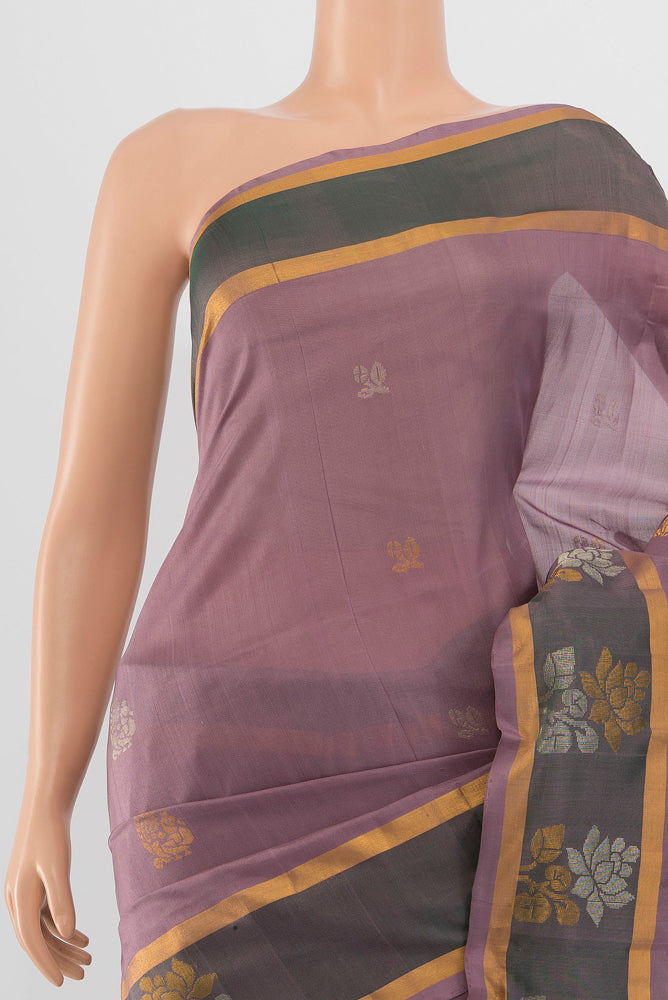Border image of Bronze Uppada Silk Saree with Zari Butta on the body and Silk Border. 