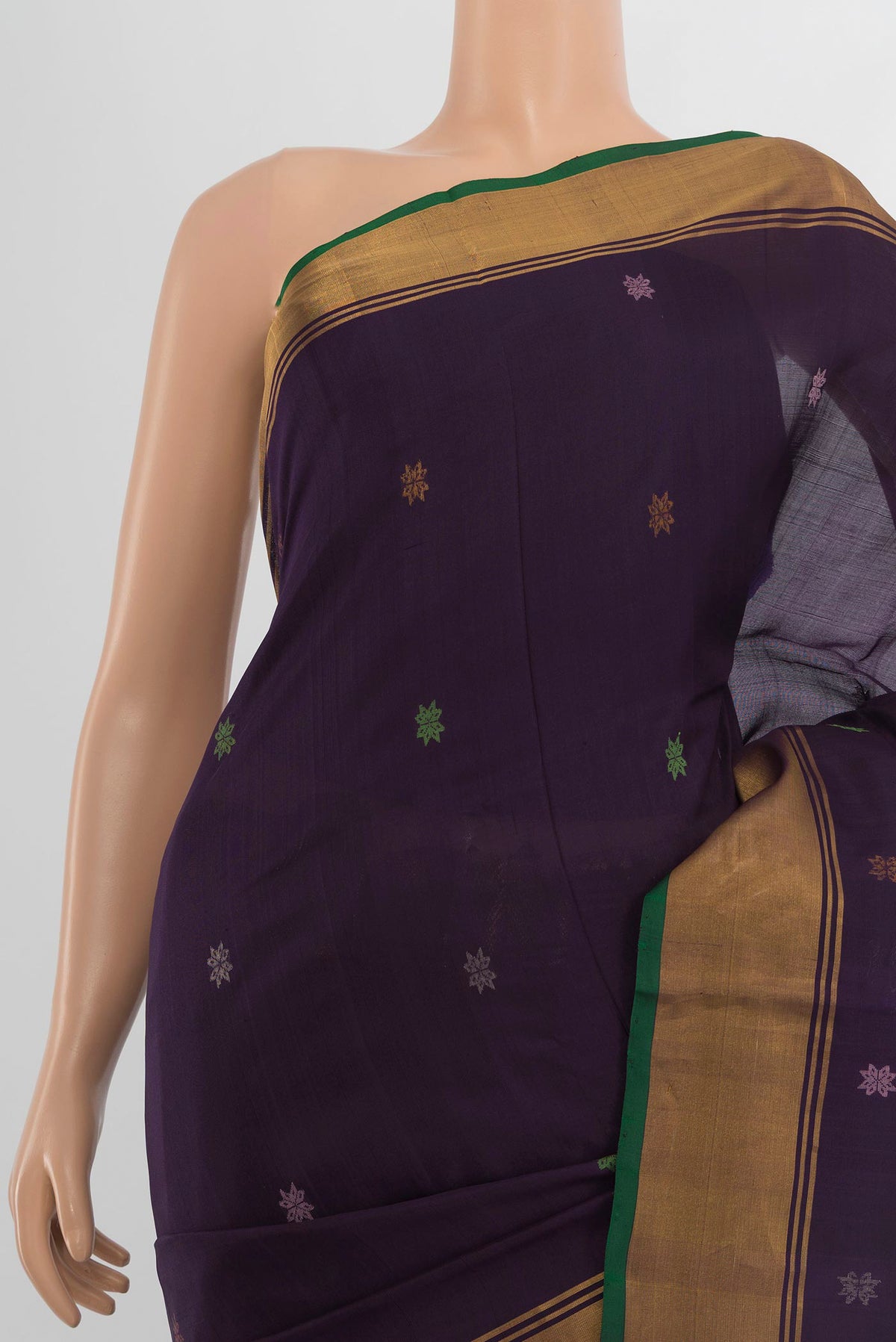 Border image of Pure Silk Violet Uppada Saree with Zari Butta on the body and Silk Border. 
