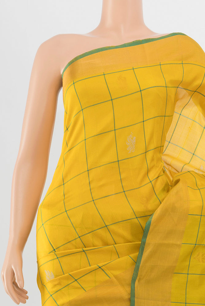 Border image of Yellow Uppada Silk Saree with Zari Butta on the body and Silk Border. 