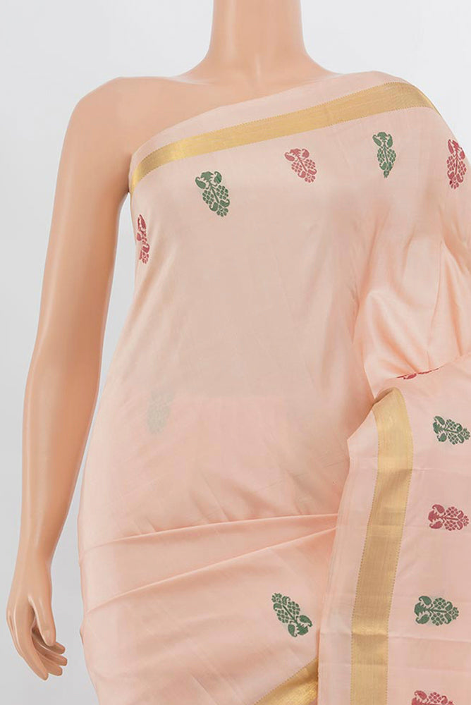 Border image of Rose Gold Kanchipuram Silk Saree with Zari Butta on the body and Silk Border. 