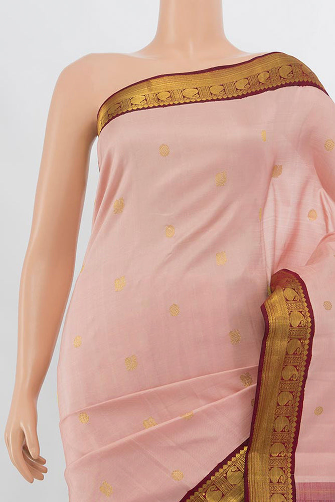 Border image of Pure Silk Pure Zari Rose Gold Kanjivaram Saree with Zari Butta on the body and Silk Border. 