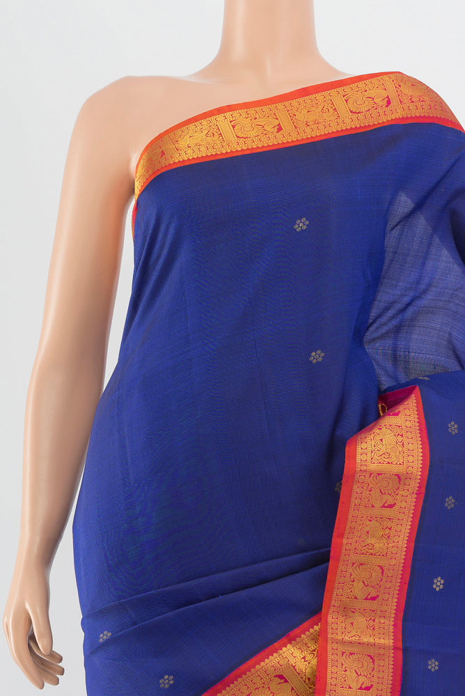 Border image of Dark Blue Kanjivaram Silk Saree with Zari Butta on the body and Silk Border. 