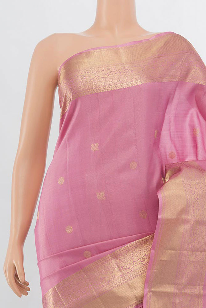 Border image of Rose pink Kanjivaram Silk Saree with Zari Butta on the body and Silk Border. 