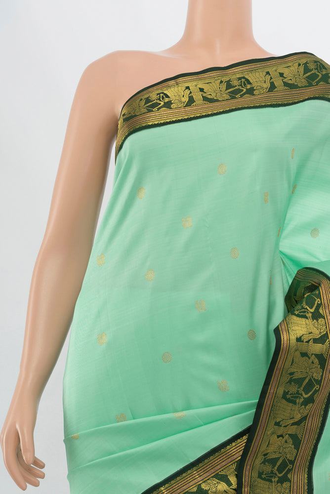Border image of Light Green Kanjivaram Silk Saree with Zari Butta on the body and Silk Border. 