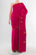 Pure Silk Pure Zari Dark Pink Kanjivaram Saree with Zari Butta on the body and Silk Border.  displayed on a mannequin