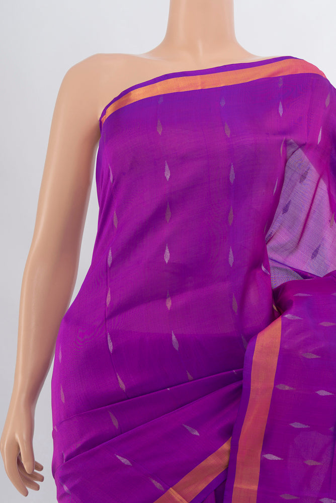 Border image of Purple Uppada Silk Saree with Zari Butta on the body and Silk Border. 