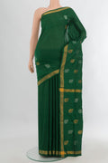Pure Silk Green Uppada Saree with Zari Butta on the body and Zari Border.  displayed on a mannequin