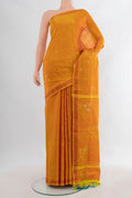 Pure Silk Mustard Uppada Saree with Zari Butta on the body and Zari Border.  displayed on a mannequin