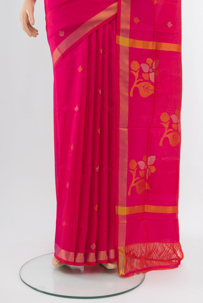 Pleats and pallu of Peach Uppada Silk Saree with Zari Brocade on the body and Silk Border. 