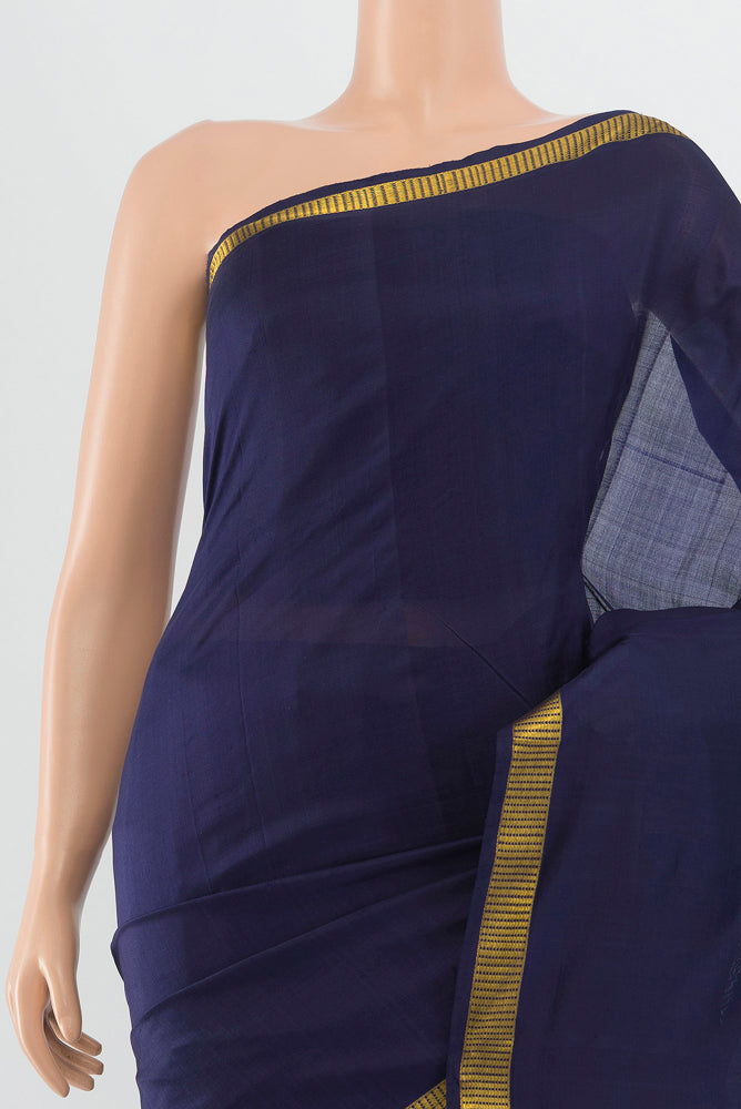Border image of Navy Blue Kanjivaram Silk Saree with Zari Butta on the body and Silk Border. 