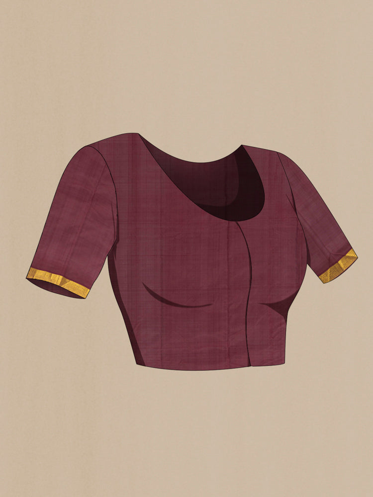 Close up image of the blouse of Pure Silk Pure Zari Coffee Brown Kanjivaram Saree with Zari Butta on the body and Silk Border. 