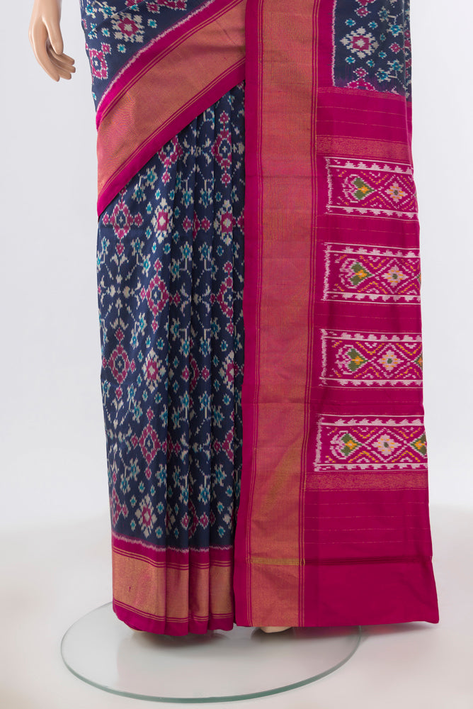 Pleats and pallu of Pure Silk Pure Zari Multi Color Pochampally Saree with Ikat Print on the body and Silk Border. 