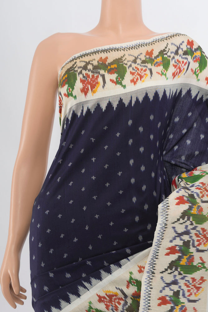 Border image of Navy Blue Pochampally Saree with Ikat Print on the body and Silk Border. 
